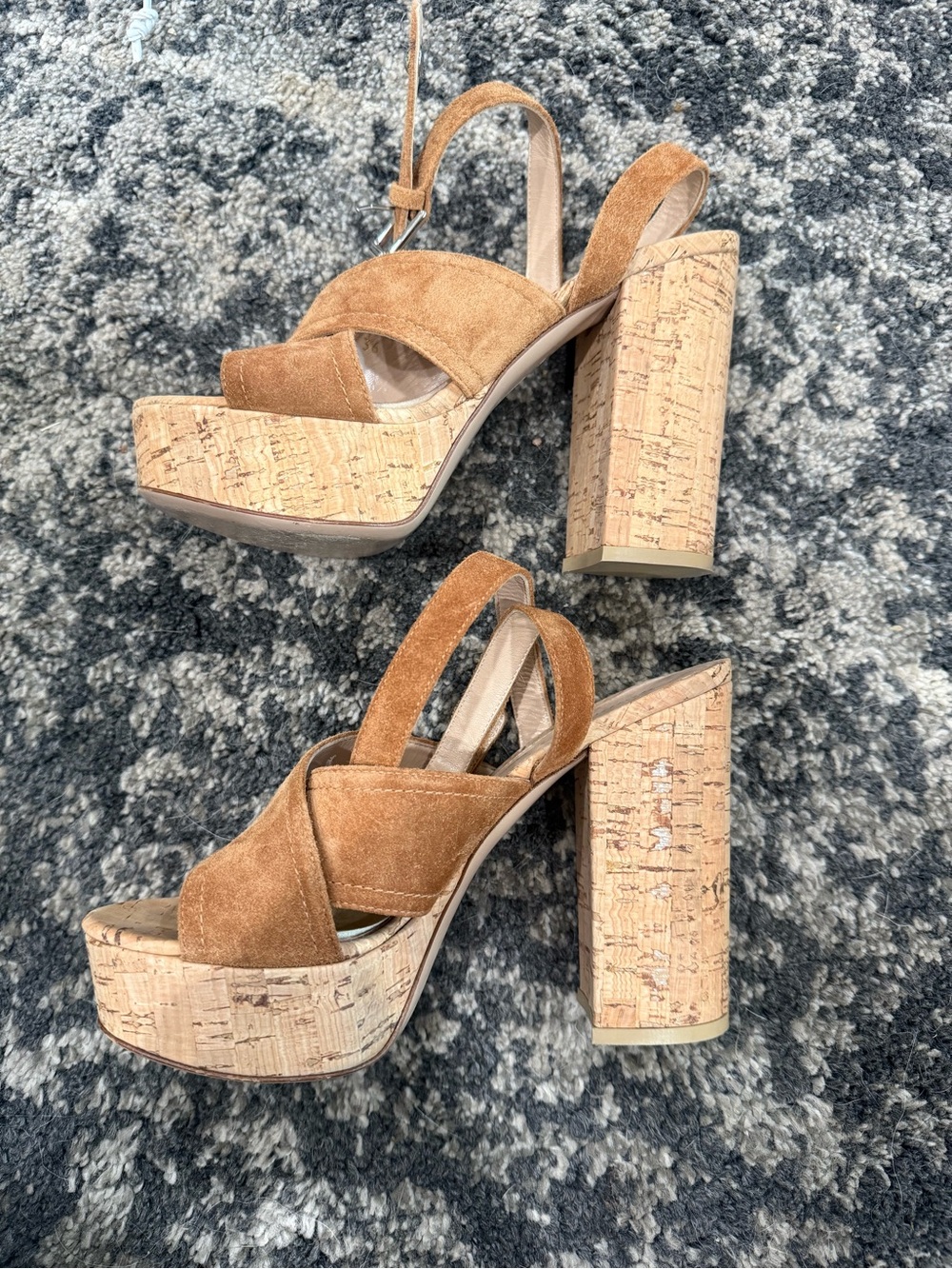 Gianvito Rossi Suede Cork Platform Sandals | Camel | US 5.5 / EU 35.5
